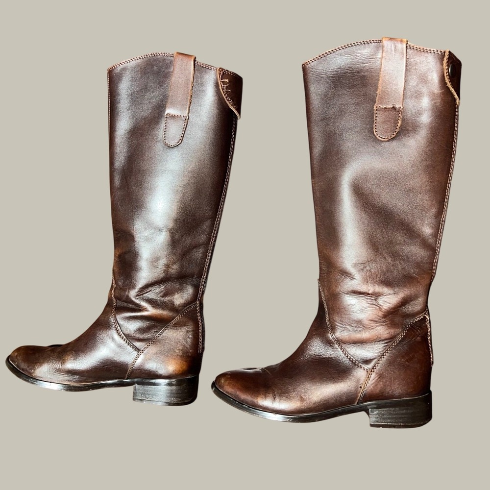 Steve Madden Brown Leather Riding Boots Tall Equestrian Side Zip Womens 8 M
